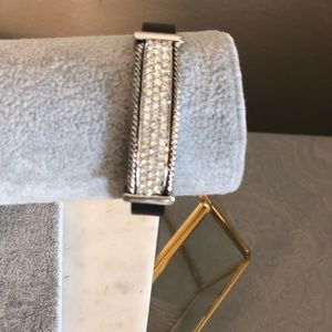 Black bracelet with silver rhinestone bar